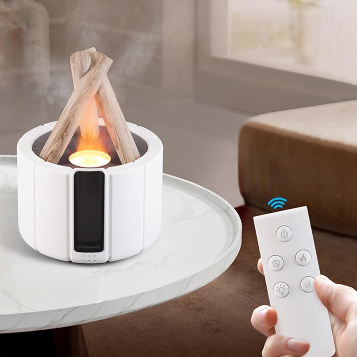 Diffuseur d'arômes multifonction à effet flamme LED