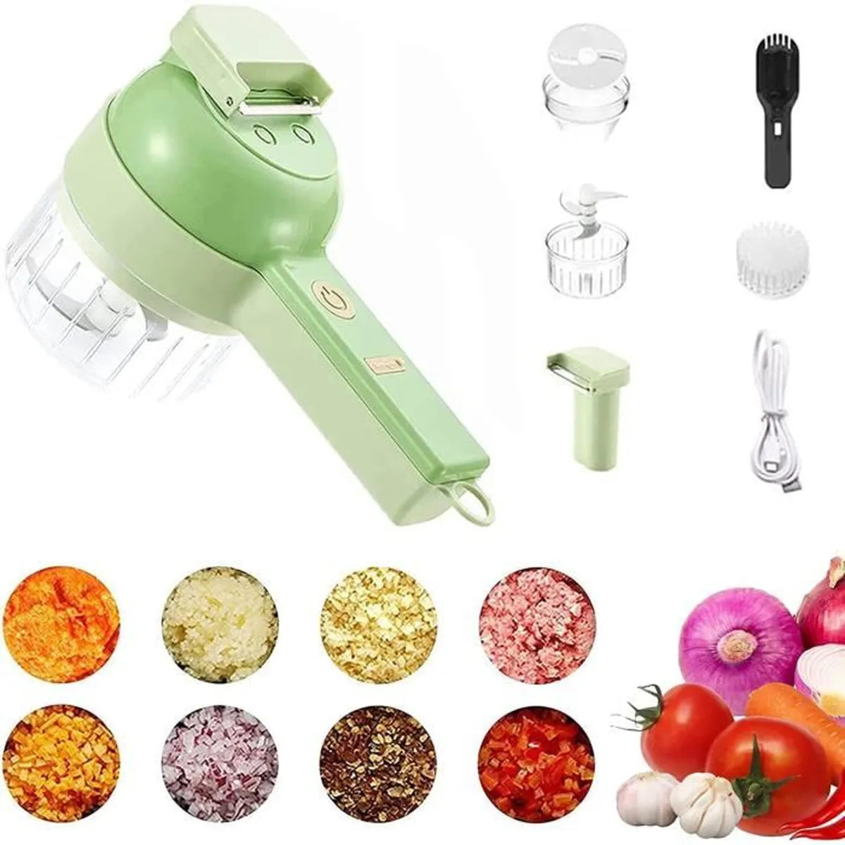 Mini hachoir à Légumes Électrique USB 4 en 1, sans fil