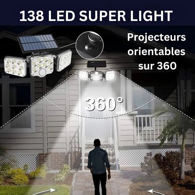 Lampe Solaire Rotative à 3 Têtes réglables