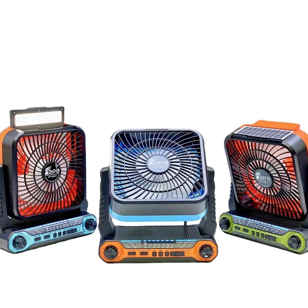 Ventilateur Solaire Rechargeable + Panneaux + Radio Et Bluetooth + Lampe