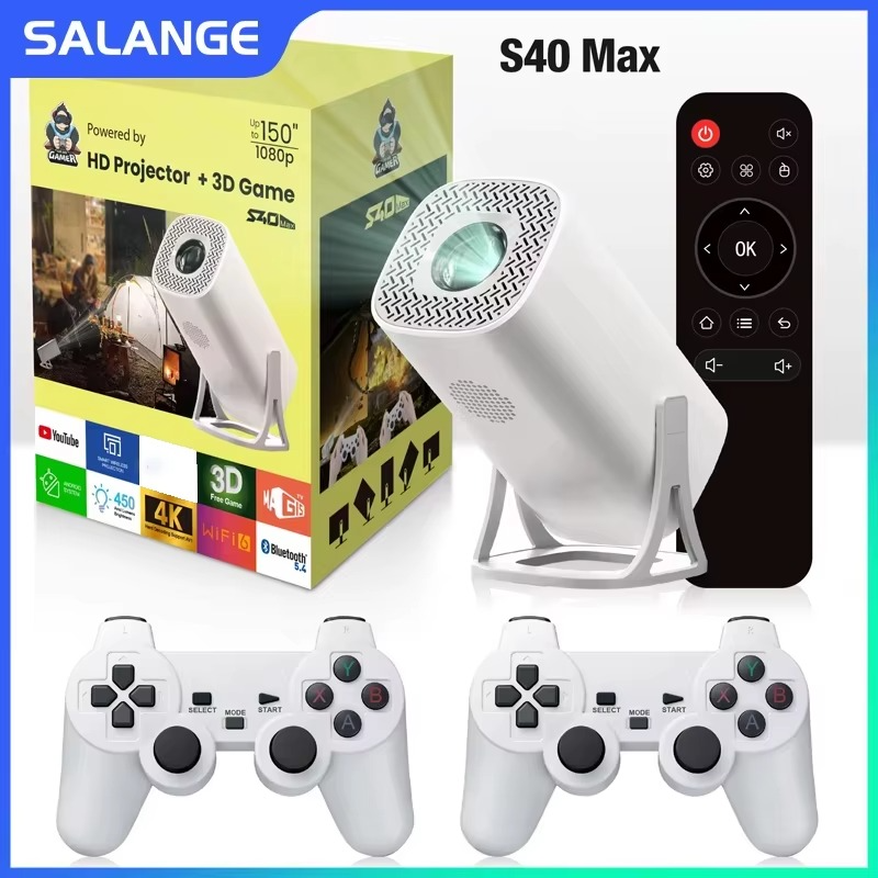 Projecteur 4K + 2 manettes (Smart TV Intégrée + Android + Console 10000 Jeux vidéo)